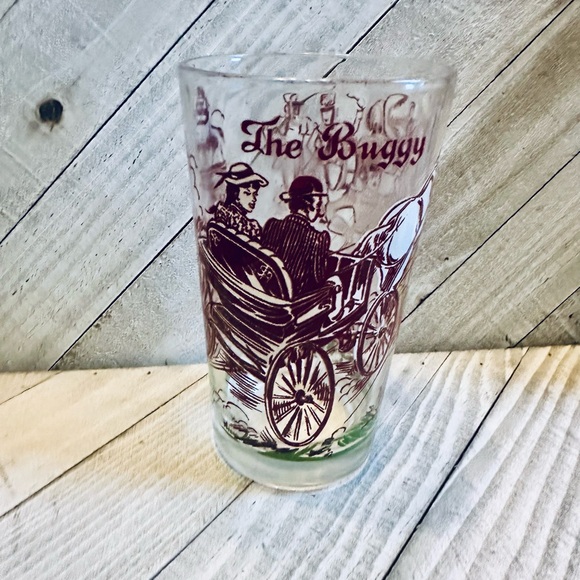 Other - Vintage The Buggy Horse Drawn Carriage Glass Tumbler Maroon Parade Graphic 5.75"